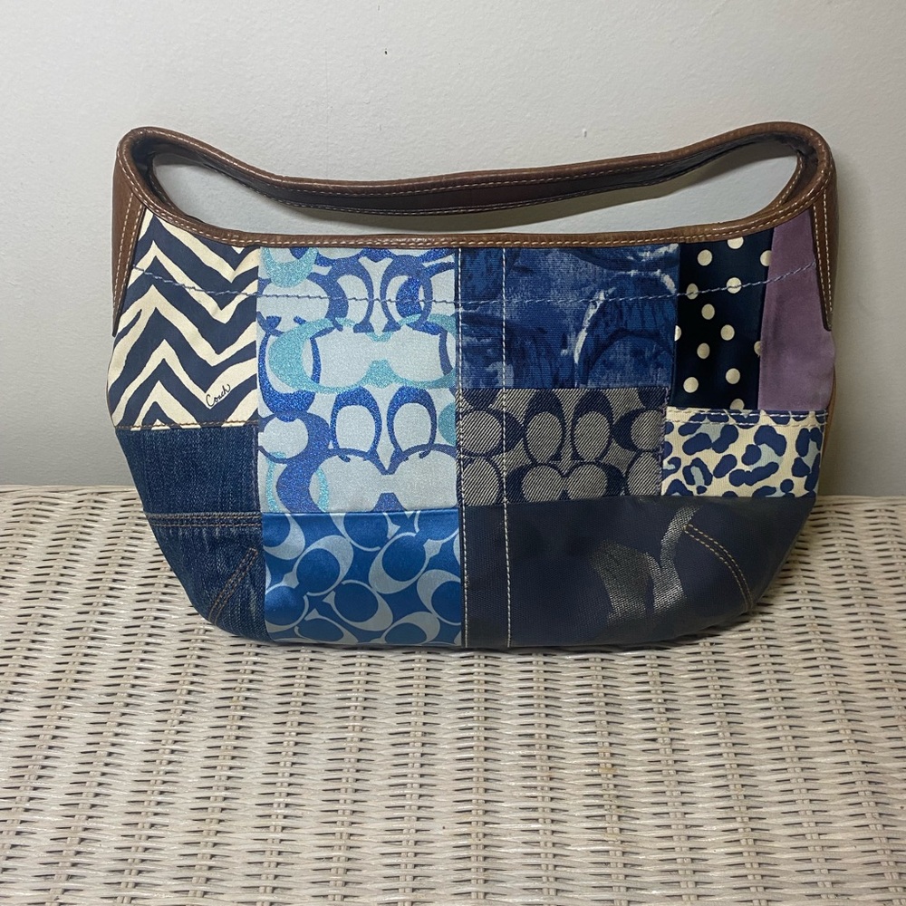 Coach Patchwork Blue Multi Canvas & Leather Hobo Tote - Picture 2 of 8